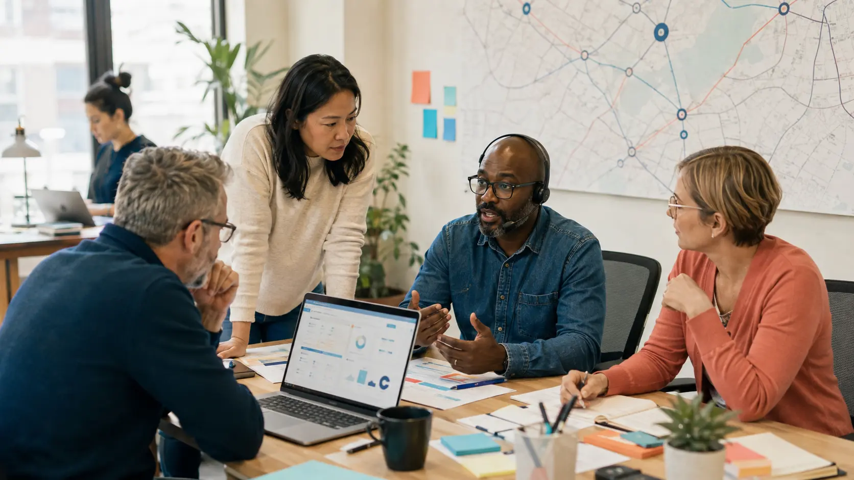 Revenue operations specialists mapping CRM and call-routing workflows together